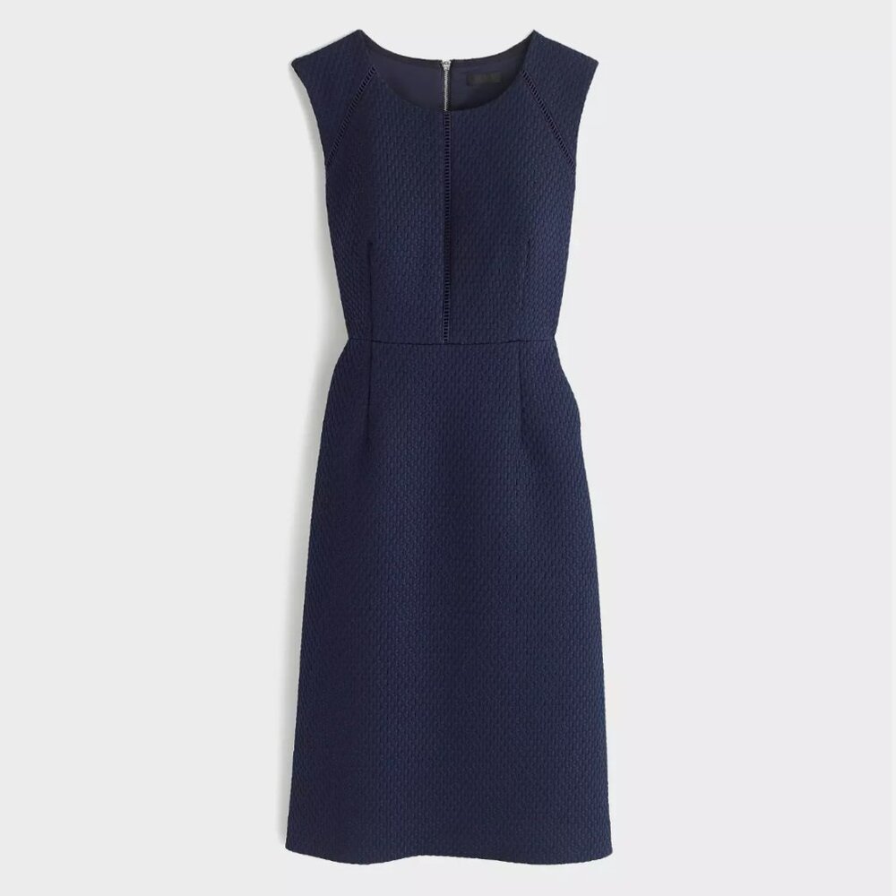 J.Crew Portfolio Dress Size 4 Navy Textured Matelasse Sheath Career Office F0791
